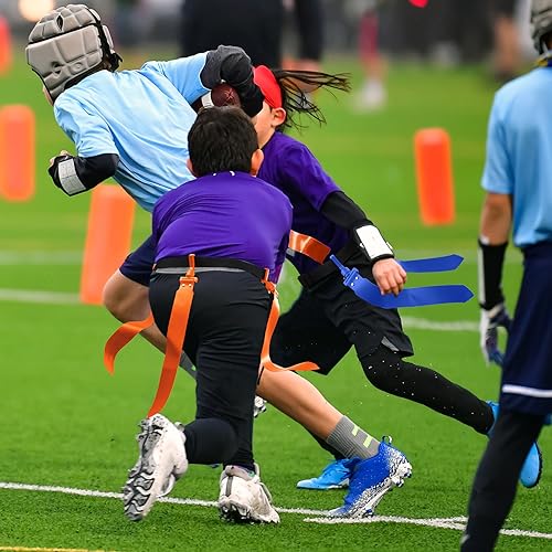 Hungdao 10/12 Players Flag Football Belts and Flags Adjustable Football Belts for Kids Teens Adults Team Training Sport Event - color: Blue, Orange