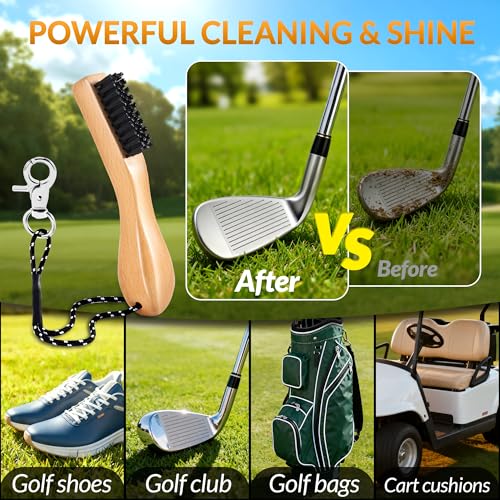 Belongtous Golf Clubs Scrub Cleaning Brush: Golf Accessories for Men Women Golfers - Nylon Bristle Beech Wood Brush Groove Cleaner with Nylon Rope & Hooks