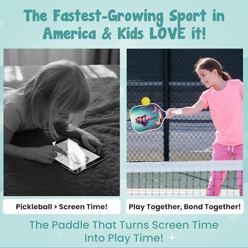Kids Pickleball Paddle Designed for Ages 3–12 | Lightweight Fiberglass (0.37 lbs) | Small Grip for Easy Control | Fun Beginner Gift for Girls, Toddlers & Youth - color: Mermaid