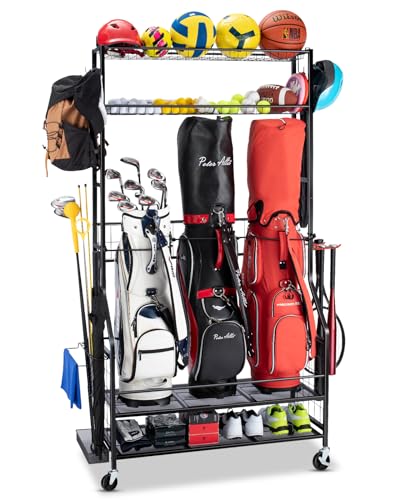 FHXZH Golf Bags Storage Garage Organizer - Stand for Single Golf Bags, Clubs, and Equipment Accessories with Wheels