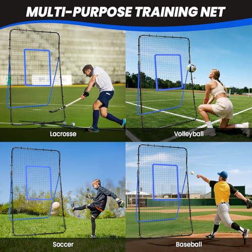 BAGAIL Volleyball Rebounder Net 7x4 Ft, Bounce Back Training Equipment with Unique Curved Frame for Better Catching, 5 Adjustable Angles for Volleying & Spiking, Easy Set Up & Sturdy Base - color: Blue