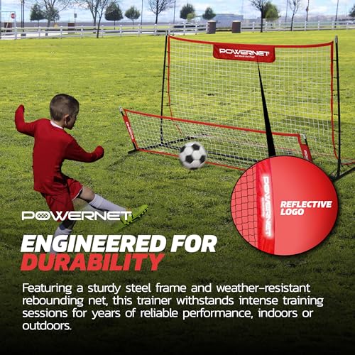 PowerNet Fast Pass Rebounder Soccer Trainer, 6 x 4 FT, Dual-Sided Soccer Net Rebounder for Passing & Ball Control, Portable Training Equipment for Solo & Team Drills