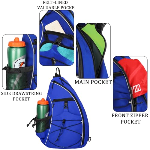 Goloni Pickleball Sling Bag for Men Women, Lightweight Pickleball Backpack with Fence Hook - color: Blue