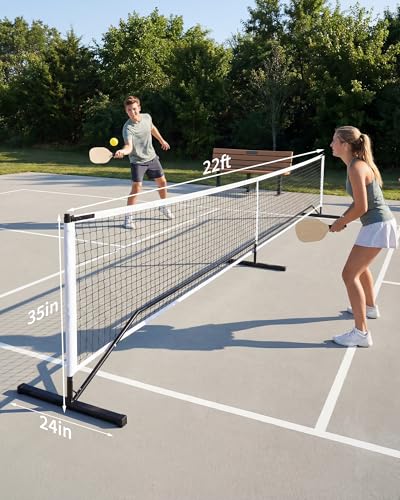 Pickleball Net for Driveway, 22FT Portable Regulation Pickleball Net System with Metal Frame, 4 Paddles, Carry Bag, Weather Resistant & Easy Setup for Backyard, Park, Beach