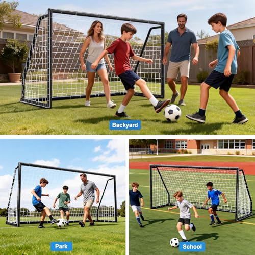 MOPHOTO Soccer Goal, 6X4/8x6/10x6.5/12x6/16x7/18.5x6.5/21x7/24x8ft Soccer Goals for Backyard, Full Size Soccer Goal for Teens & Adults Training - size: 12x6FT, style: PVC-Foldable-Black