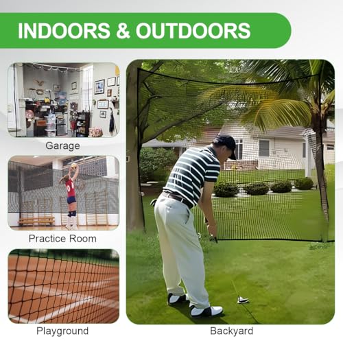 Golf Practice Net, 12X12ft /12X15ft/12X20ft Golf Hitting Hanging Kit, Sports Practice Barrier Net for Backyard and Garage, Indoor/Outdoor DIY Sports Netting for Baseball, Hockey, Soccer - size: 12X12ft