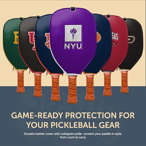 Officially Licensed Collegiate Pickleball Paddle Cover - Lightweight PU Leather Material - Durable Foam Interior Protection with Zippered Closure - Fits Most Paddles on the Market - color: NYU Violets
