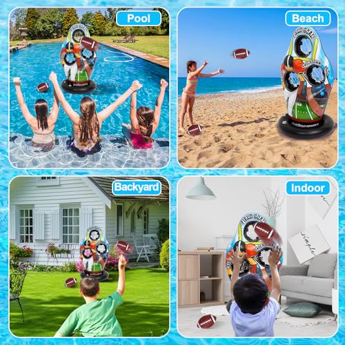 Justforjoyful Inflatable Football Target Floats for Pool Water Football Games for Kids Swimming Toss Throwing Training Game for Yard Party Beach Outdoor Indoor Family Birthday Gift