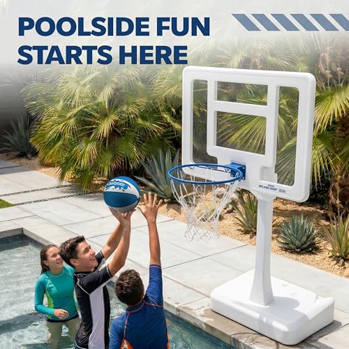 GoSports Splash Hoop Elite - Adjustable Height or Fixed Post - Pool Hoop Basketball Game with Water Weighted Base, Regulation Steel Rim and 2 Pool Basketballs - color: Elite Adjustable - White