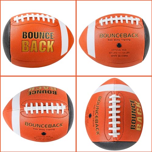 BOUNCEBACK Soft Leather Training Football, Youth Size & Official Size, Fatherless PU PassCatch Solo Enhancing Passing Catching(with Pump) - style: Orange-9#(Ages 14+)