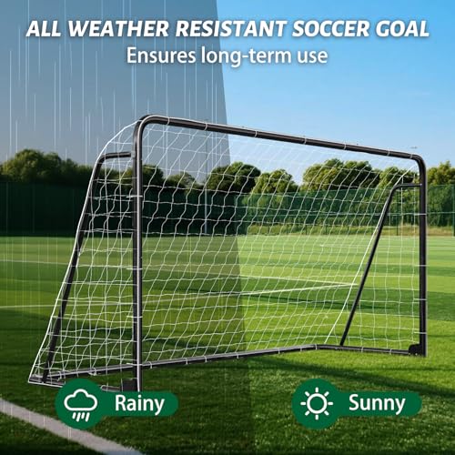 NAIZEA Soccer Goals - 24x8/21x7/18x7/12x6/16x7/10x6/8x6/6x4FT Soccer Goals for Backyard Training- Portable Metal Soccer Net for Youth & Adults - Heavy Duty Steel for Indoor Outdoor Games & Practice - size: 12ft x 6ft, style: Trainer-Black/Steel