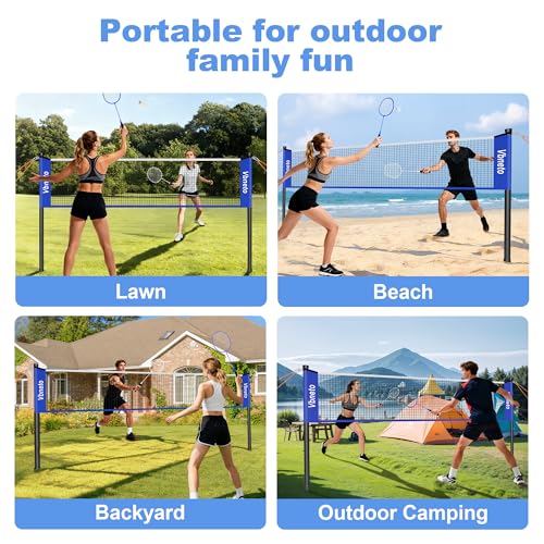 Badminton Set, Portable Outdoor Anti-Sag System – Official 20ft x 5ft Easy Setup Durable Net with 4 Rackets, 3 Shuttlecocks & Carry Bag for Backyard, Lawn or Beach Fun