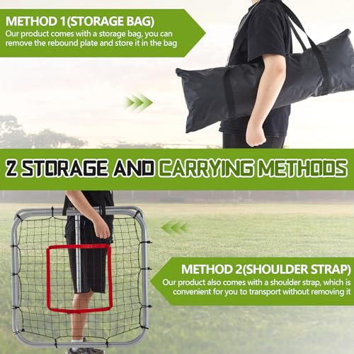 3' x 3'/1.67' x 1.67' Pro Portable Baseball and Softball Rebounder Adjustable Heavy Duty Pitch-Back Net with Bag Strap Fielding Trainer Net 3 Angles Ground Balls Line Drives Pop Flies