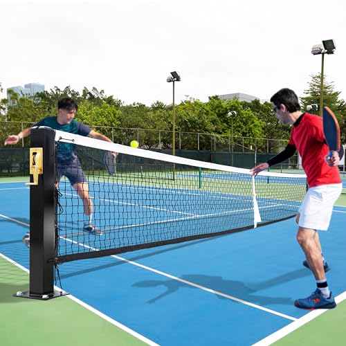Seliyoo Professional Pickleball Net System for Tournament Courts -22FT Regulation Heavy Duty Carbon Steel Posts with Premium Cast Brass Winder,Handle,Pulley - Indoor/Outdoor Surface Mount - color: Graphite