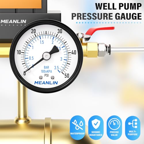 0-50Psi 2" DIAL FACE 1/4" NPT Well Pump Pressure Gauge, with 1/2" NPT and 3/8" NPT Hex Bushing, 3-2-3% Accuracy, Center Back Mount - size: 0-50Psi, style: 1/4"NPT Back Mount
