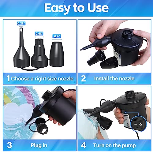 Air Pump Electric Air Pump for Inflatables Air Mattress Pump with 3 Nozzles Inflator Deflator for Air Beds Swimming Ring Inflatable Pool Toys 110V AC/12V DC (50W)