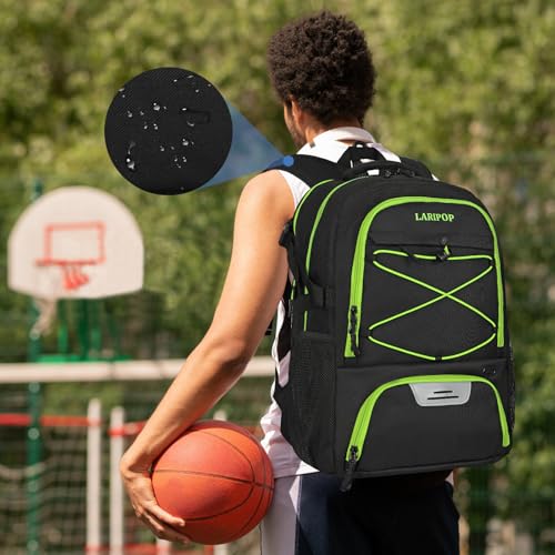 LARIPOP Basketball Backpack Large Basketball Bag with Ball Holder & Shoe Compartment for Youth Adults Men Women - color: Green