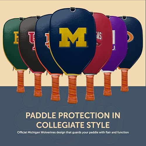 Officially Licensed Collegiate Pickleball Paddle Cover - Lightweight PU Leather Material - Durable Foam Interior Protection with Zippered Closure - Fits Most Paddles on the Market - color: Michigan Wolverines