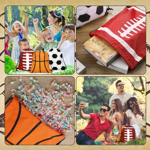 Shappy 12 Pcs 17 Inch Balls Style Drawstring Bag Sports Ball Backpack Drawstring Sack Cinch Bags for Team Gift Party Favors - style: Balls Style