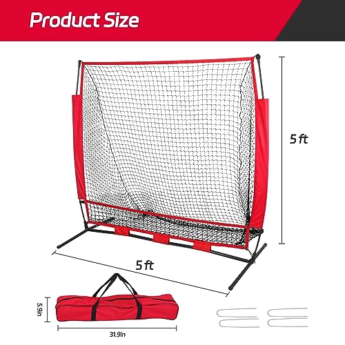 Nova Microdermabrasion 5x5ft Baseball & Softball Net with Bow Frame, Batting Tee - Portable Practice Net for Hitting and Pitching with Carry Bag and Backstop Screen - Great for All Skill Levels - style: Baseball Net Only