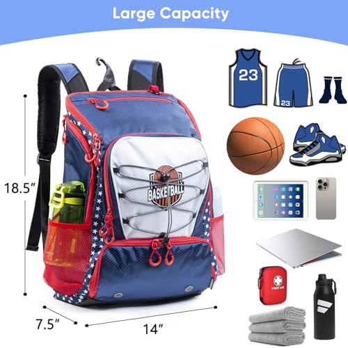 Basketball Bag Backpack with Ball Compartment & Shoe Pocket β Gym Bag for Basketball, Soccer, Football, Volleyball β Large Capacity Athletic Backpack for Youth & Adults, Basketball Gifts - color: Navy