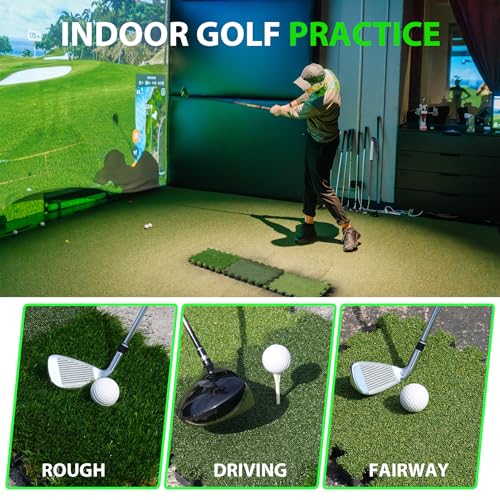 GAIARENA Tri-Turf Golf Hitting Mat Premium Indoor/Outdoor/Backyard Golfing Practice Mat for Home Golf Simulators, Thick EVA Foam Base & Tri-Turf Tiles Rough Driving Course Grass, Gift for Avid Golfers - size: 48"*12.6"