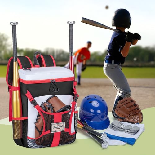 Smasrob Youth Baseball Bag for T Ball, Rec and Travel Ball, Softball Bag with Helmet Holder and Fence Hook - color: Black