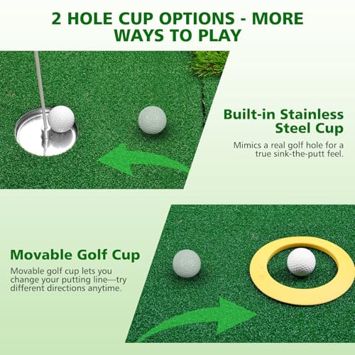 Modular Interlocking Golf Putting Green, 5 x 9.5 ft Golf Practice Putting Mat Professional Golf Training Mat with 5 Flags 3 Movable Cups 6 Golf Balls, for Indoor Outdoor Backyard Home Office