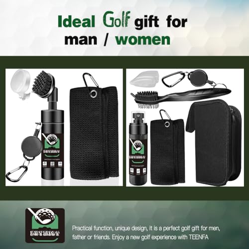 Golf Towel and Brush Set, Premium Golf Towel (15 x 14 inch) & Club Brush Cleaner with Retainer Clip and Squeeze Water Bottle, Essentials Golf Accessories for Men, Golf Gifts for Men