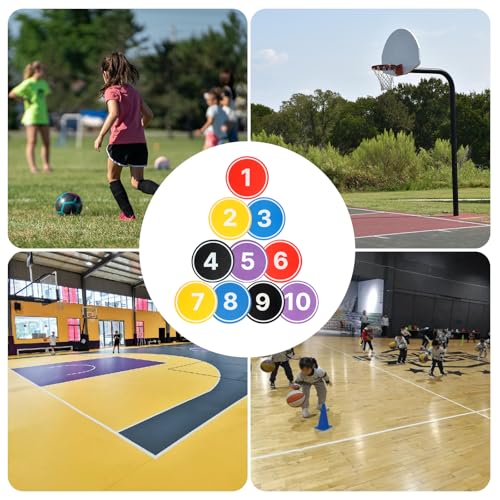 10PCS Anti-Slip Spot Markers Floor Spots,9 Inch Poly Spot Markers with Bag,Round Flat Floor Markers with Football,Basketball Training, Sport Activities and Exercise