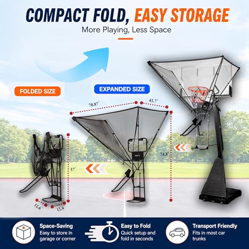 GAILEX Basketball Return System, Automatic Ball Return Net, 180° Rotating Chute, Quick Fold & Fast Storage, Roll & Go Design,Portable Basketball Training Equipment