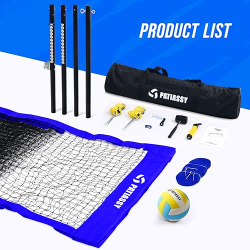 Professional Heavy Duty Volleyball Net Set for Backyard & Beach, Outdoor Net System with Steel Anti-Sag Winch, 32FT Reinforced Net, Height Adjustable Rust-Resistant Aluminum Poles, Portable Carry Bag