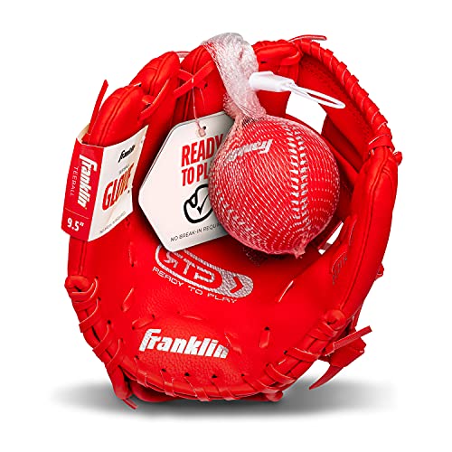 Franklin Sports Kids Baseball Gloves - RTP Youth Teeball Glove + Ball Set - Boys + Girls Teeball Mitt - Kids + Toddlers - 9.5" - color: Red, style: Left Handed Thrower