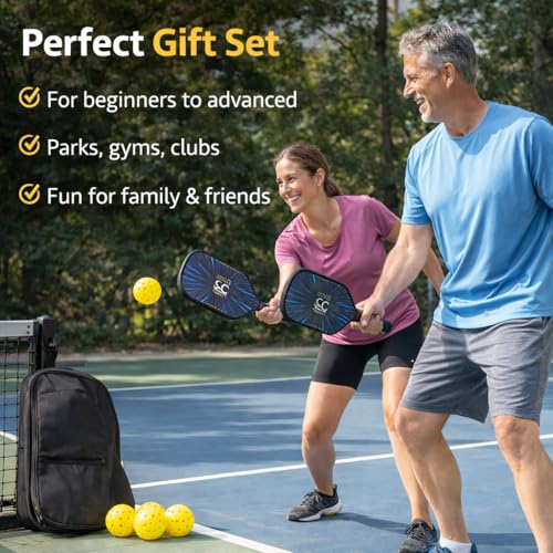 Pickleball Paddle Set – T700 Smooth Carbon Fiber Paddles with Covers, 2 Thermoforming 4-Layer Rackets, 4 Outdoor Pickleballs & Carry Bag | USAPA Approved Lightweight & 16MM Polymer Honeycomb Core