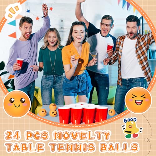 24 PCS Table Tennis Balls Novelty Face 3 Special Emotion Cute Table Tennis Balls Accessories for All Golfers Christmas Birthday Gift Fun Table Tennis Gift - color: yellow