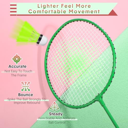 12 Pack Badminton Rackets Set Including Badminton Racquets, Nylon Shuttlecocks and Carry Bag for Outdoor Backyard Games Beginners - color: Green, Red