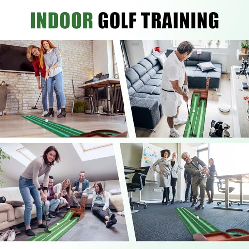Golf Putting Green Indoor Putting Mat with Auto Ball Return, Solid Wood Base and Crystal Velvet Mat, Ideal for Home, Office, Golf Practice, and Outdoor Use (No Batteries Included)