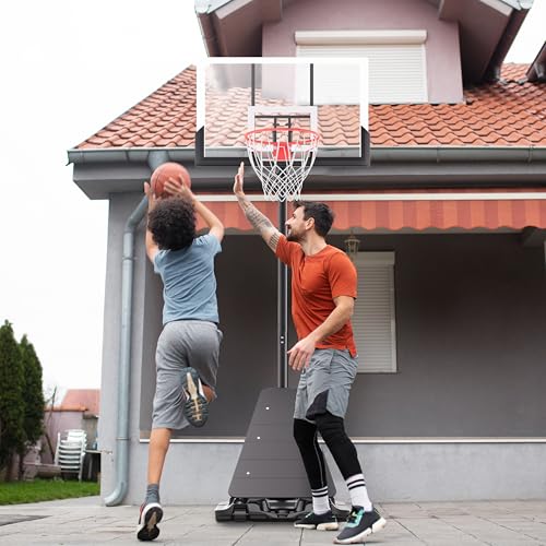 Feelwin Portable Basketball Hoop for Backyard Driveway Games, Adjustable Outdoor Basketball Goal with Stable Base and Shatterproof Backboard for Youth and Adults