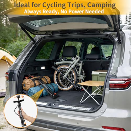 Floor Bike Pump Portable, Classic Bicycle Pump, Portable Bike Tire Pump with Dual Presta & Schrader Valves, Attached Ball Needles, Bike Air Pump for Bike Tires, Balls