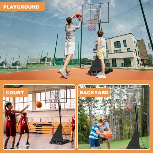 Basketball Hoop Outdoor Portable, 5.3-10FT Adjustable Goal System with 44 Inch PC Backboard & Wheels for Court/Backyard/Driveway - size: 5-10 FT Height