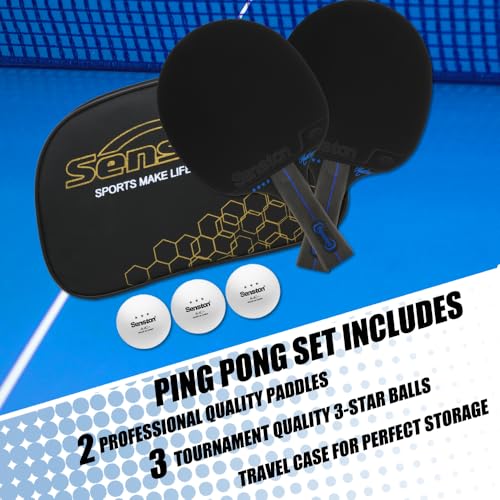 Senston Ping Pong Paddles with Carry Case, Pro Table Tennis Paddle Set of 2 with 3 Ping Pong Balls Indoor/Outdoor Play - color: Black