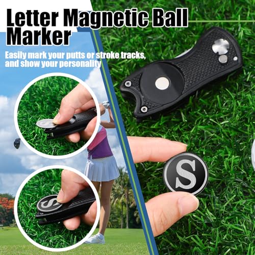Golf Divot Repair Tool with Letter Custom Monogrammed Initial Ball Marker Divot Tool New Year Golf Gifts Foldable Metal with Magnetic Putt Alignment for Men Father Golfer - color: Black, style: Letter S