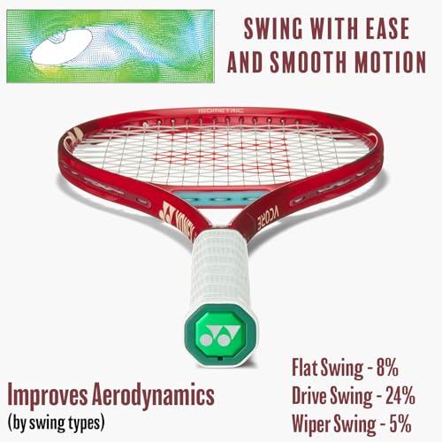 YONEX VCORE 95 Tennis Racquet for Advanced Players | Responsive Spin Racquet with Large Sweet Spot, 16x20 String Pattern & 95in Head | Aerodynamic Spin & Powerful Snapback, Ruby Red, Grip 3 (4 3/8") - size: Grip 3 (4 3/8")