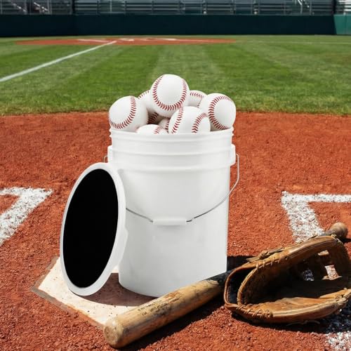 Lewtemi 24 Packs Baseball Balls Bulk with 5-Gallon Ball Bucket Official Size Baseballs Leather Cover for Youth Adult Game Practice Training School League Play