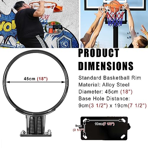 Basketball Rim Replacement Outdoor Hoop Double Spring Breakaway - 18in, Black - Includes Basketball Net and Hoop Goal - Easy Install and Durable