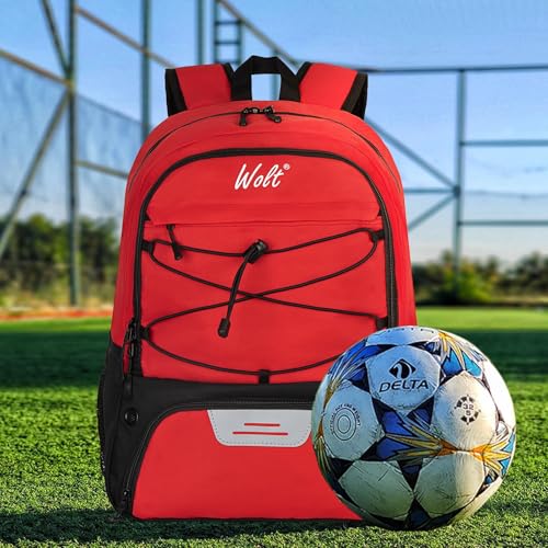 WOLT Soccer Backpack Soccer Bag with Ball Holder & Shoes Compartment, Sport Equipment Bags For Football, Basketball, Volleyball, Gym - color: Red
