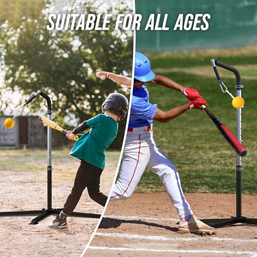 2-in-1 Baseball & Softball Swing Trainer – Reinforced Soft-Rope Version, Adjustable Height 30"-46", Heavy-Duty X-Base, Smooth Impact Design for Stable Backyard Practice