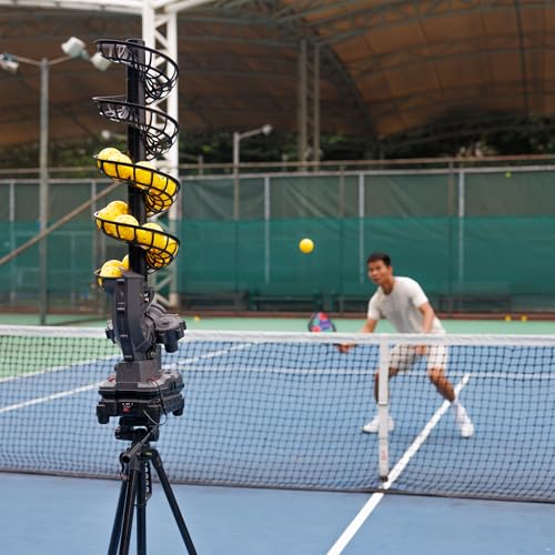 Furlihong 3806PBH Pickleball Machine with Oscillating Base, Adjustable Speed, Auto Swing Launch Port, Battery/AC Powered, Suitable for All Skill Levels