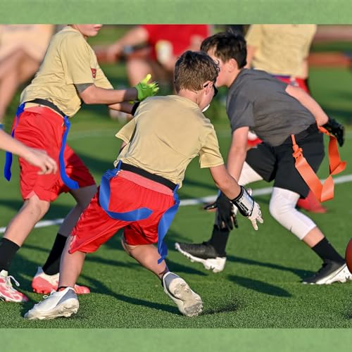 Wettarn 10/16 Player Flag Football Belts Adjustable Flag Football Set with Cones Bag for Youth Adults Kids Training Sport - color: Blue, Orange