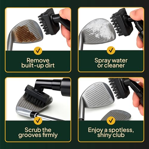 Golf Club Cleaner Brush with Water Spray System 2- in- 1 Cleaner, Ultra Strong Magnetic Clip, Advanced Leak-Proof Spray System for Irons Wedges & Golf Balls